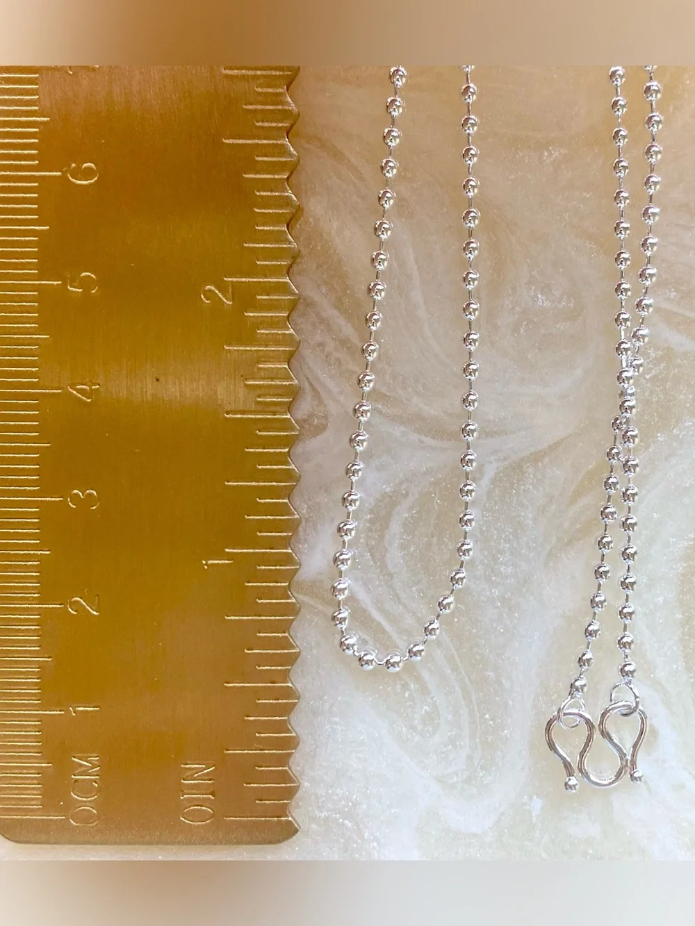 2mm Silver Bead Chain Necklace with Elegant S-Shaped Clasp - Silver